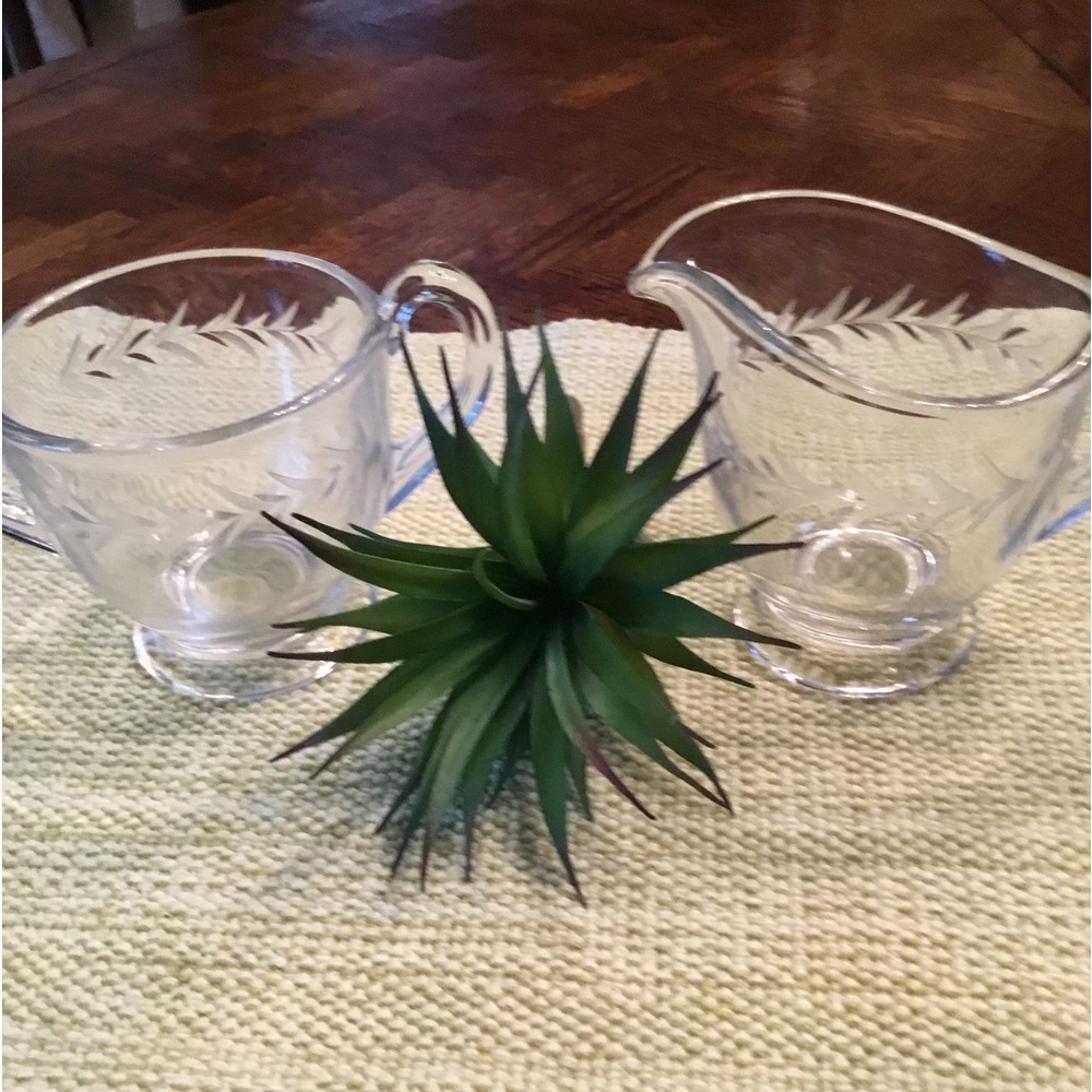 Mid Century Cut Glass Creamer and Sugar Set